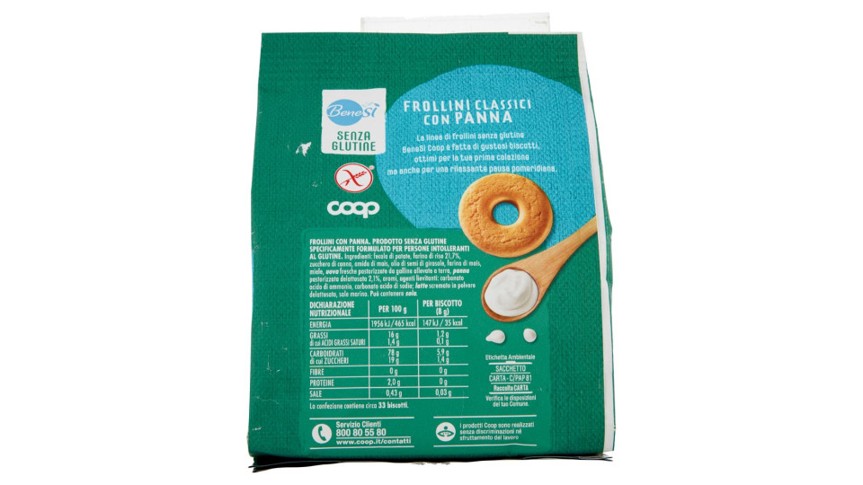 Frollini Classici Con Panna Senza Glutine 250 G