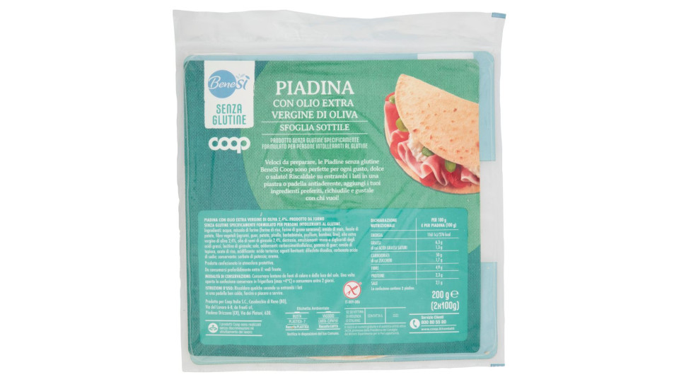 Piadina Con Olio Extra Vergine Di Oliva Sfoglia Sottile Senza Glutine 2 X 100 G