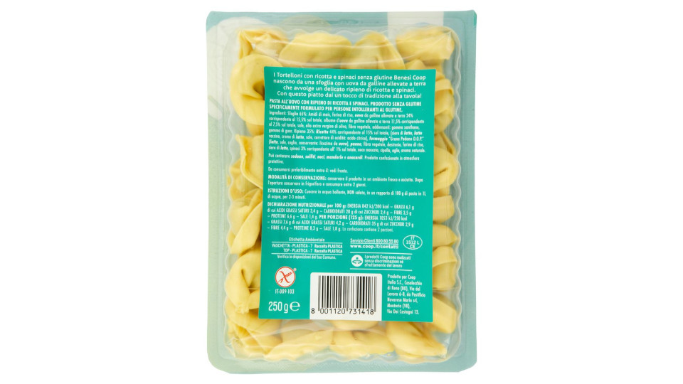 Tortelloni Ricotta E Spinaci Senza Glutine 250 G