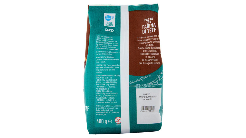 Pasta Con Farina Di Teff Fusilli Senza Glutine 400 G