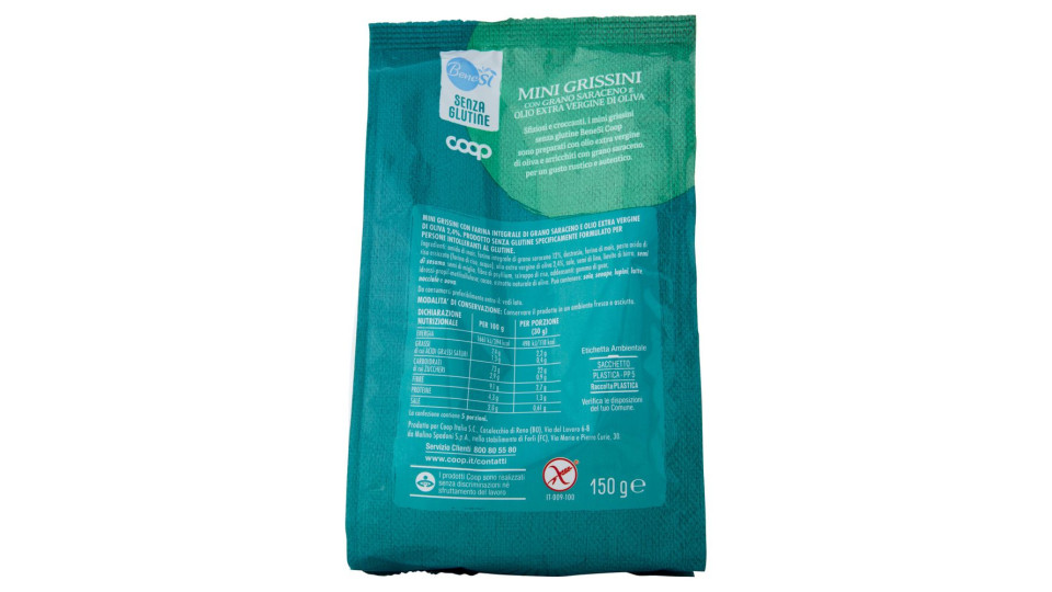 Mini Grissini Con Grano Saraceno E Olio Extra Vergine Di Oliva Senza Glutine 150 G