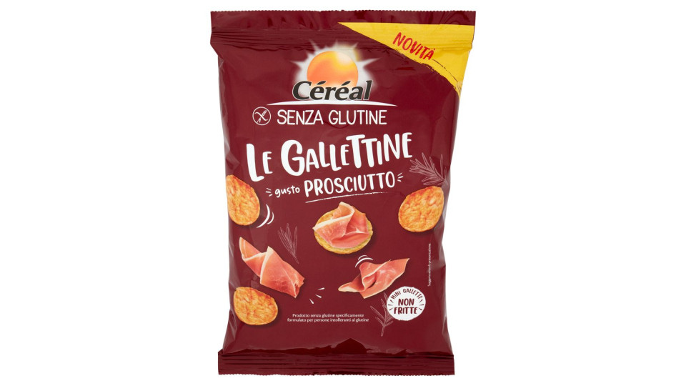 Céréal Senza Glutine Le Gallettine, Gusto Prosciutto, Mini Gallette Ai Cereali Non Fritte - 70 G