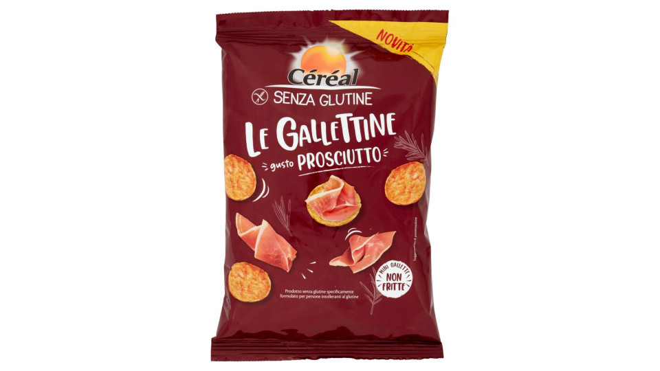 Céréal Senza Glutine Le Gallettine, Gusto Prosciutto, Mini Gallette Ai Cereali Non Fritte - 70 G