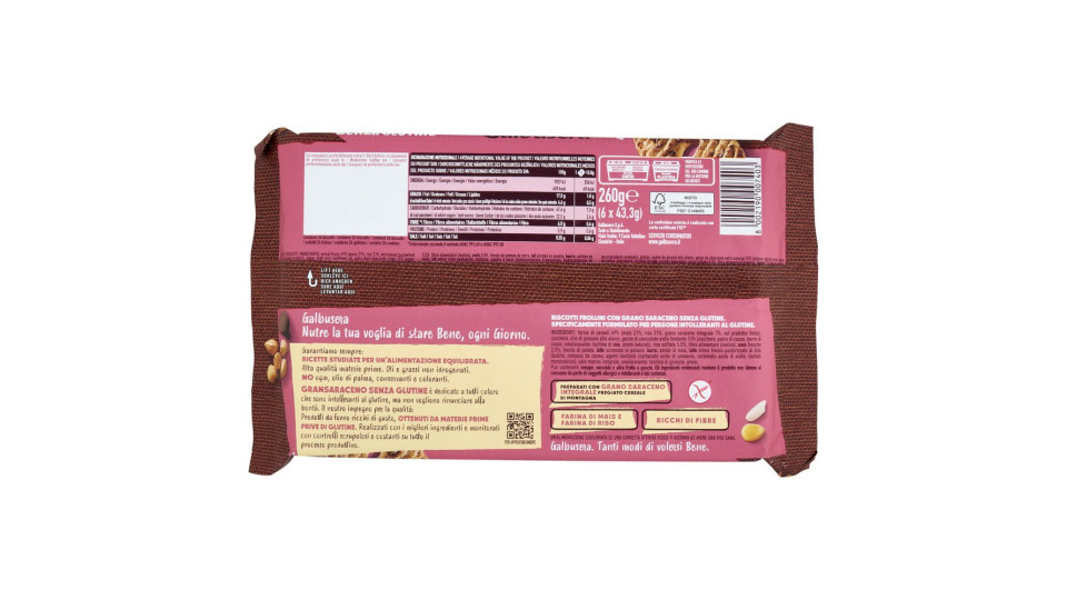 Galbusera Gran Saraceno Senza Glutine Con Golose Gocce Di Cioccolato 260 G (6 Monoporzioni)