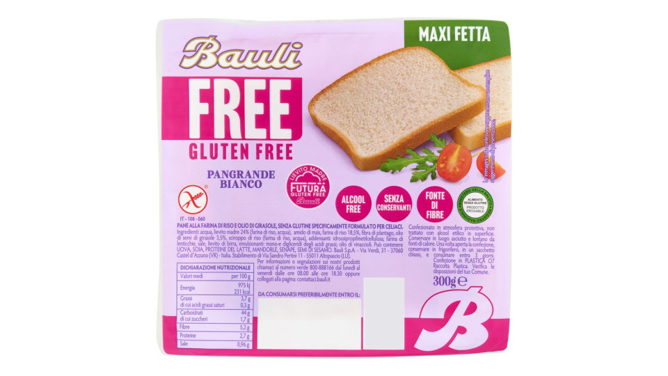 Bauli Free Gluten Free Pangrande Bianco 300 G