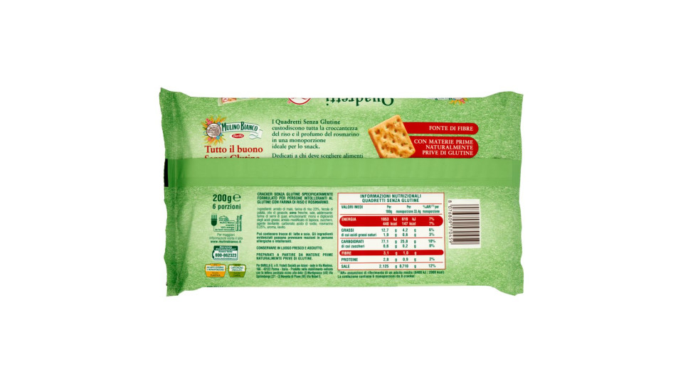 Mulino Bianco Armonia Cracker Senza Glutine Quadretti Al Riso E Rosmarino 200g
