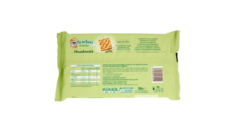 Mulino Bianco Armonia Cracker Senza Glutine Quadretti Al Riso E Rosmarino 200g