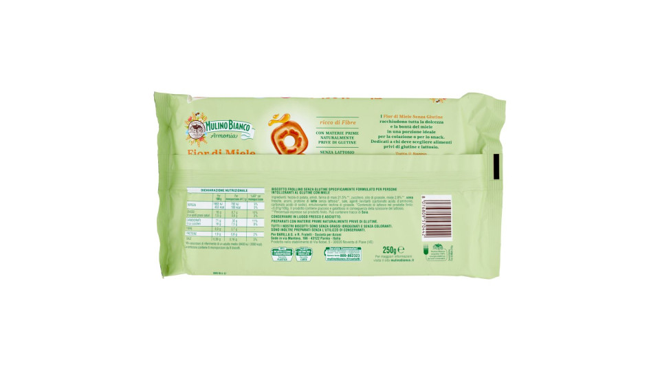 Mulino Bianco Armonia Fior Di Miele Biscotti Al Miele Millefiori Senza Glutine E Lattosio 250 G