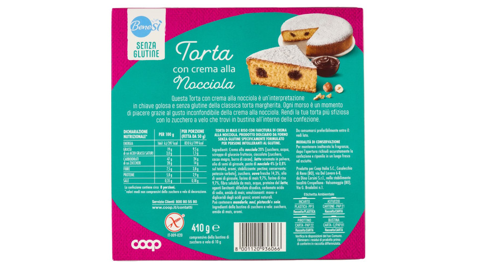Torta Con Crema Alla Nocciola Senza Glutine 410 G