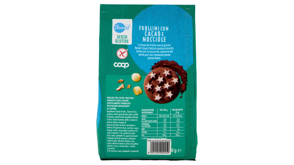 Frollini Con Cacao E Nocciole Senza Glutine 250 G