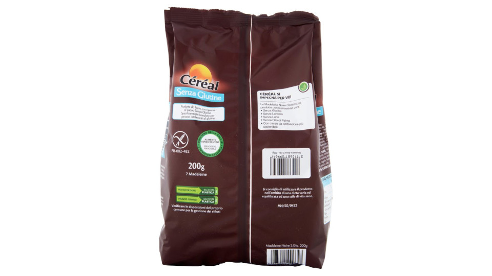 Céréal Senza Glutine Madeleine Noire, Merendine Senza Lattosio, Senza Olio Di Palma, Monodose - 200g