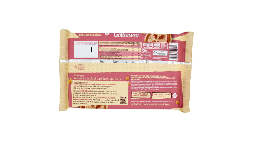 Galbusera Zerograno Frollino Classico Senza Glutine 220 G (6 Monoporzioni)