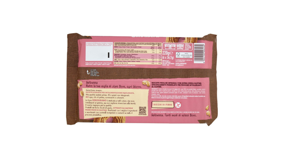 Galbusera Zerograno Integrale Con Avena Senza Glutine 220 G (6 Monoporzioni)