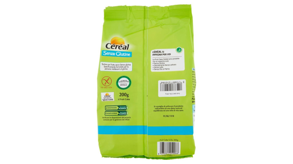Céréal Senza Glutine Fruit Cake 6 Monoporzioni 200 G