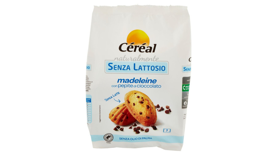 Céréal Senza Lattosio Madeleine Con Pepite Di Cioccolato, 7 Merendine Senza Glutine, 210g