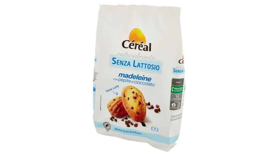Céréal Senza Lattosio Madeleine Con Pepite Di Cioccolato, 7 Merendine Senza Glutine, 210g