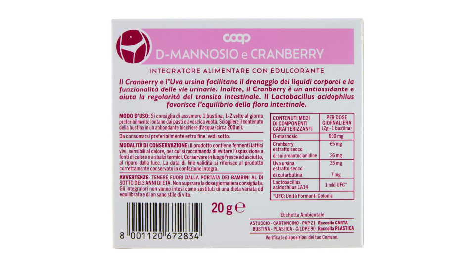 D-mannosio E Cranberry Benessere Donna Vie Urinarie Bustine 10 X 2 G