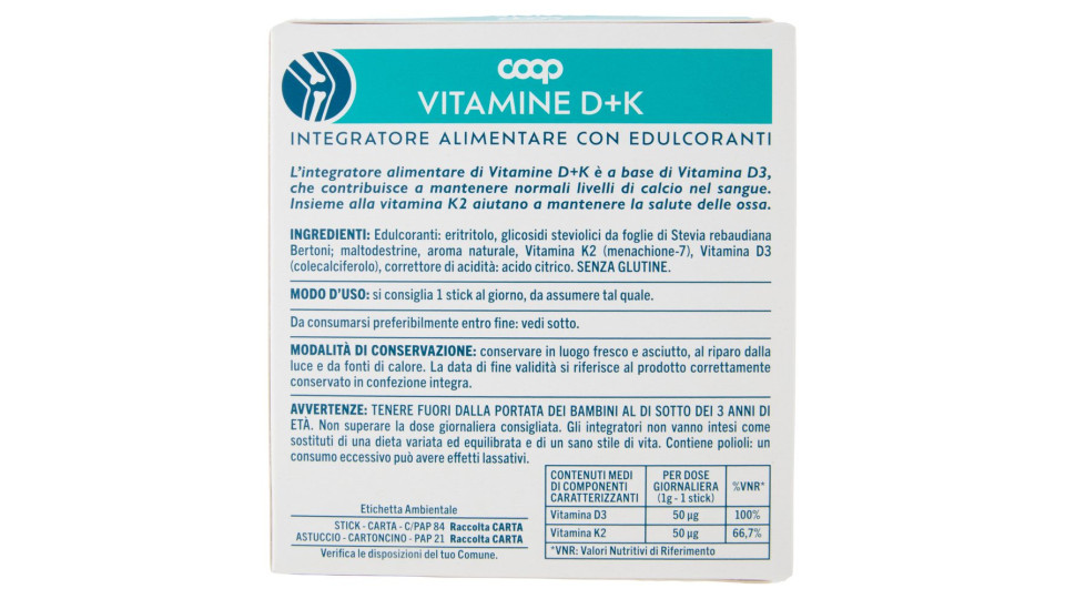 Integratore Alimentare Con Edulcoranti Vitamine D+k Stick 20 X 1 G