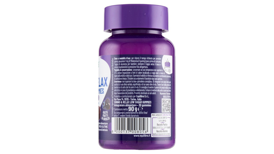 Equilibra Sonno & Relax Low Sugar Gummies 30 Gummies 90 G