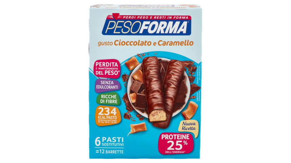Pesoforma Gusto Cioccolato Caramello, Pasto Sostitutivo Ricco Di Fibre, 234 Kcal Per Pasto, 12 X 31g