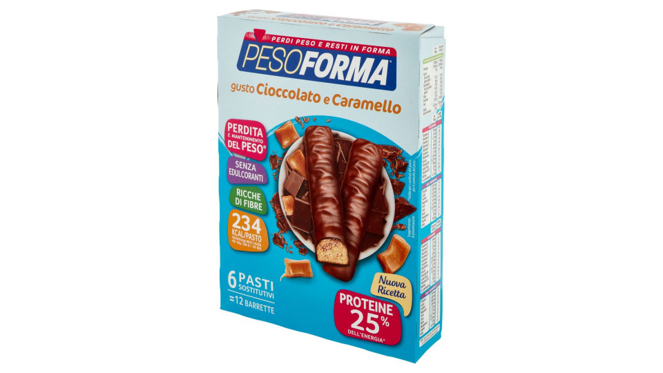 Pesoforma Gusto Cioccolato Caramello, Pasto Sostitutivo Ricco Di Fibre, 234 Kcal Per Pasto, 12 X 31g