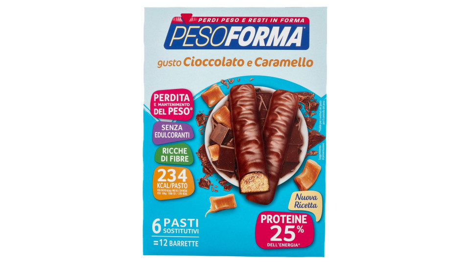 Pesoforma Gusto Cioccolato Caramello, Pasto Sostitutivo Ricco Di Fibre, 234 Kcal Per Pasto, 12 X 31g