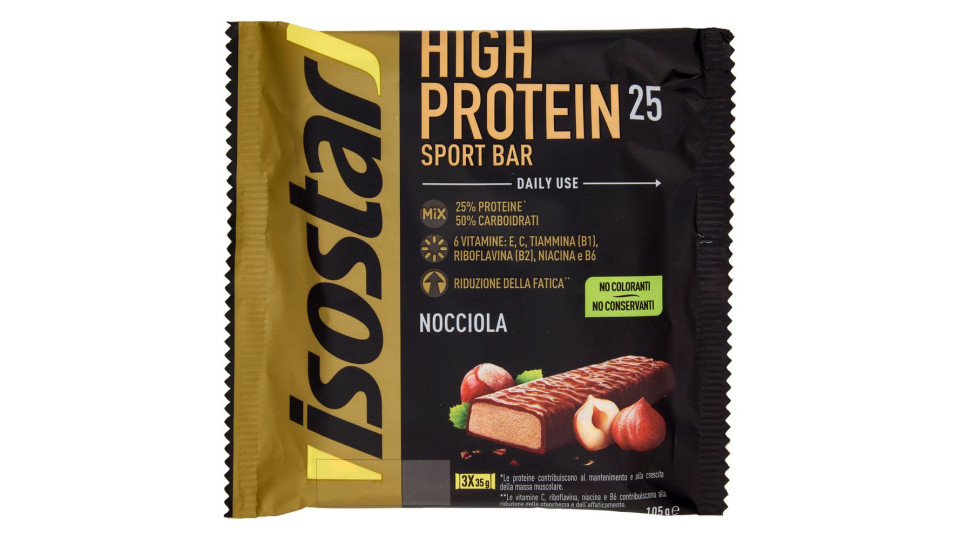 Isostad, High Protein 25 Sport Bar, Gusto Nocciola, 25% Di Proteine - 3 X 35 G