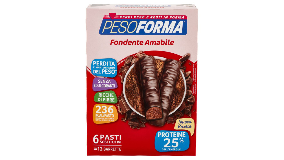 Pesoforma Fondente Amabile, Sostitutivo Del Pasto Ricco Di Fibre, 236kcal Per Pasto, 12 X 31 G