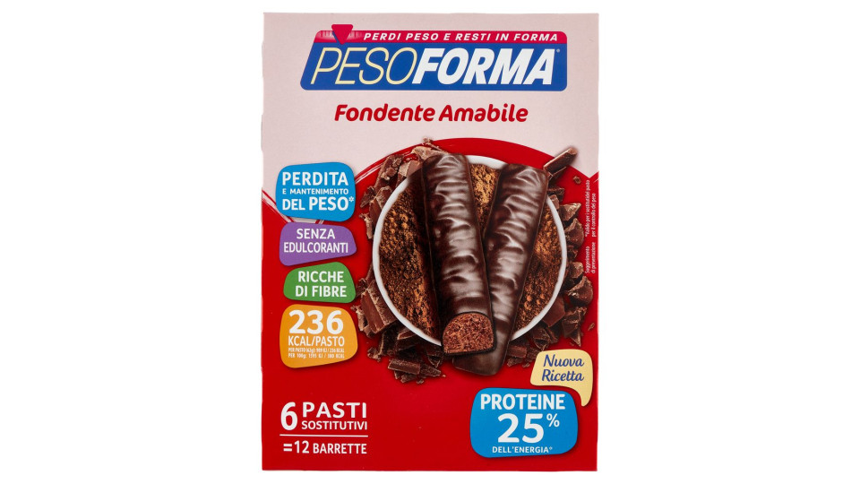 Pesoforma Fondente Amabile, Sostitutivo Del Pasto Ricco Di Fibre, 236kcal Per Pasto, 12 X 31 G