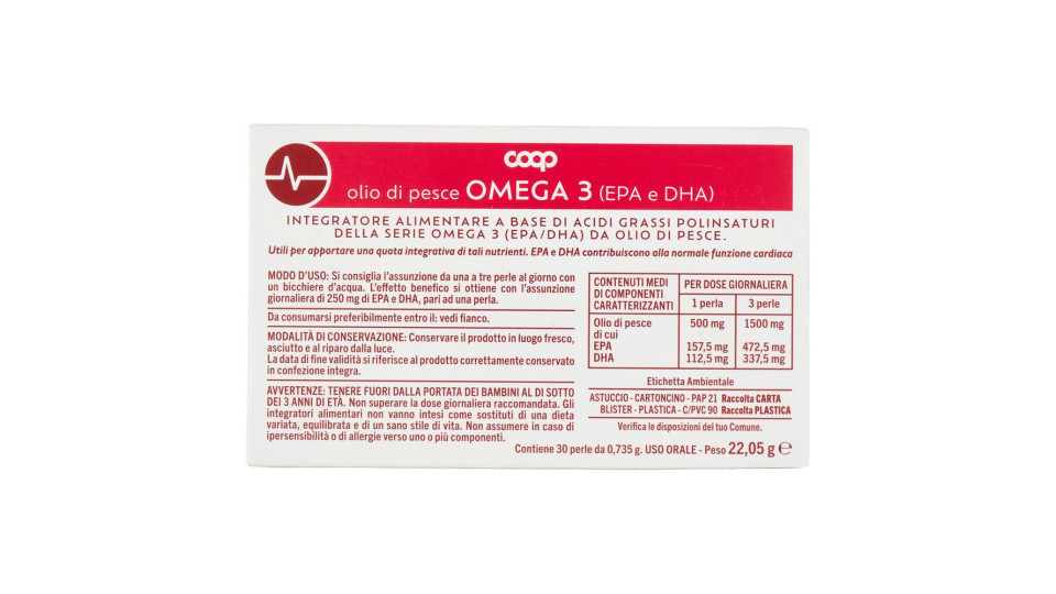 Integratore Alimentare Olio Di Pesce Omega 3 (epa E Dha) Funzione Cardiaca Perle 30 X 0,735 G
