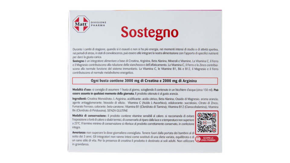 Matt Divisione Pharma Sostegno 20 Buste Gusto Arancia 160 G