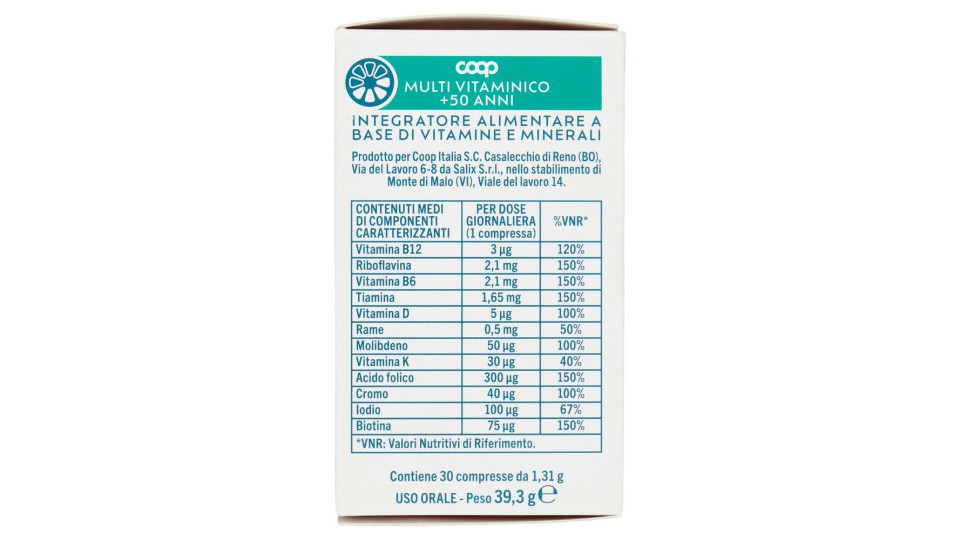 Integratore Alimentare Multi Vitaminico +50 Anni 13 Vitamine + 11 Minerali Compresse 30 X 1,31 G