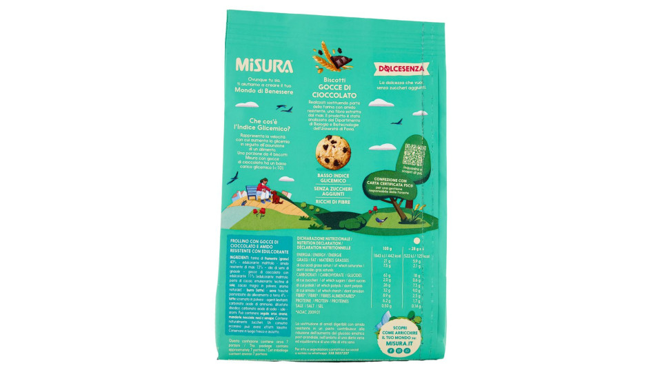 Misura Dolcesenza Biscotti Gocce Di Cioccolato 200 G