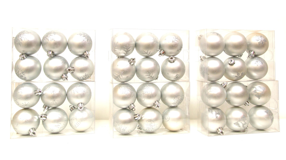Scatola 6 Sfere Plastica Argento