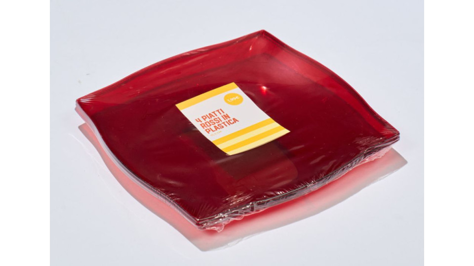 4 Piatti Rossi Plastica 15,5cm
