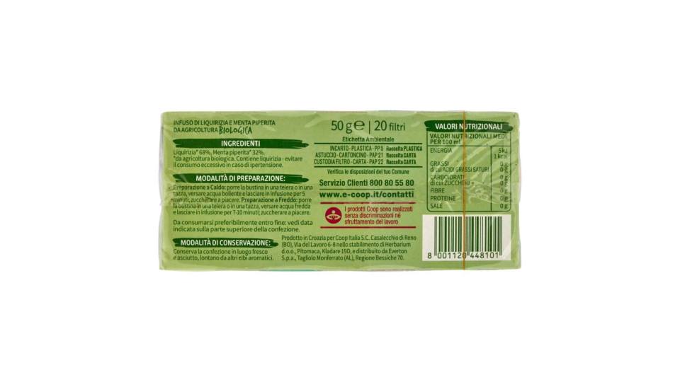 Infuso Liquirizia E Menta Piperita Biologico 20 Filtri 50 G
