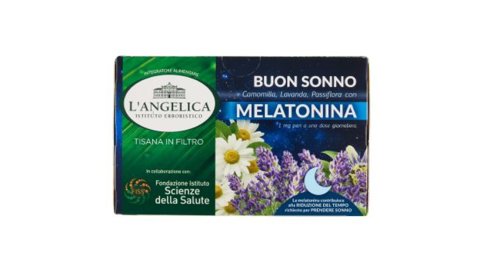 L'Angelica Tisana in Filtro Buon Sonno Camomilla, Lavanda, Passiflora con Melatonina 15 Filtri 30 g