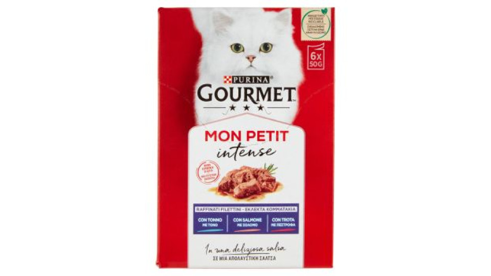 Purina Gourmet Mon Petit Gatto Scelta Irresistibili Ricette Con Tonno, Salmone E Trota Busta 6x50g