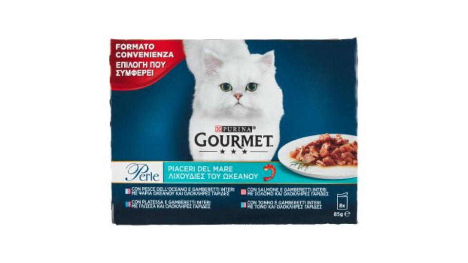 PURINA GOURMET Perle Gatto Piaceri del Mare con Salmone, Platessa, Tonno e Pesce dell'Oceano