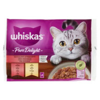 whiskas, gatto Selezione Gustosa 1+ straccetti in gelatina con pollo manzo agnello pollame