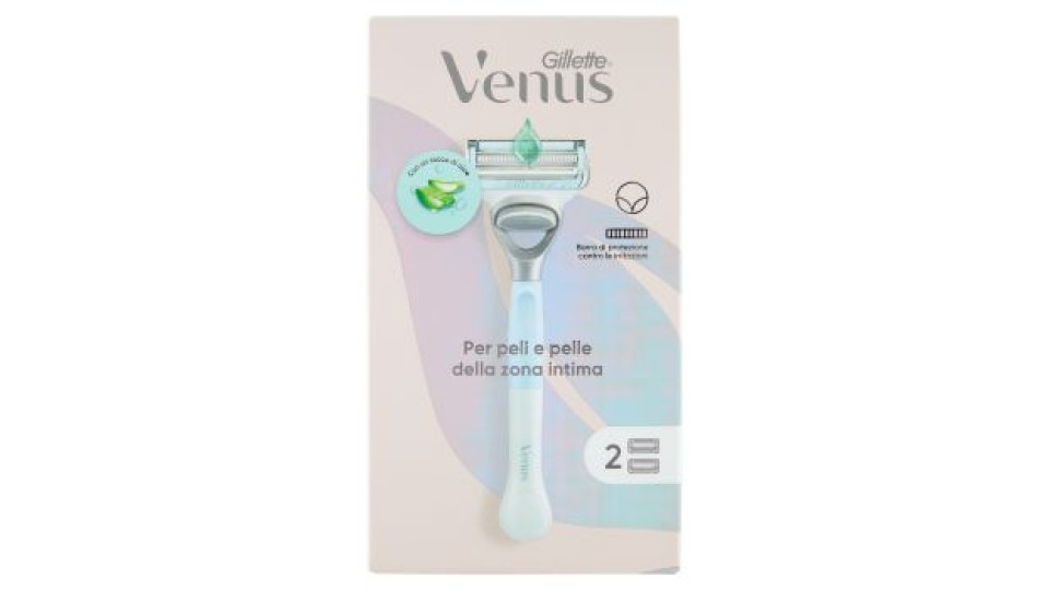Gillette Venus per peli e pelle della zona intima Rasoio Donna, 1 Manico + 2 Lamette