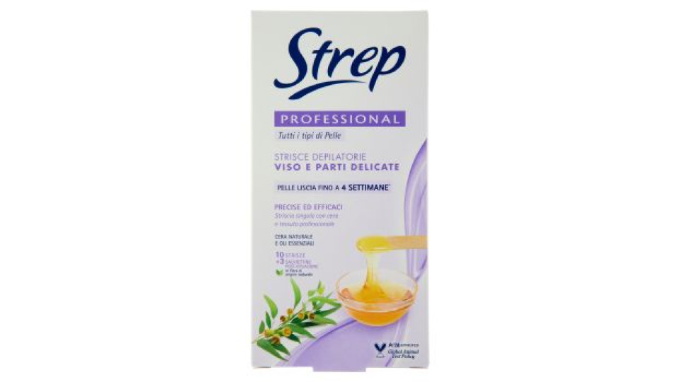 Strep Professional Strisce Depilatorie Viso e Parti Delicate 10 Strisce + 4 Salviettine