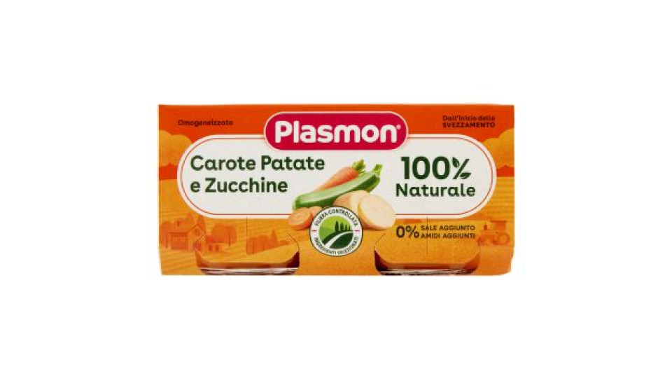Plasmon Omogeneizzato di Carote, Patate e Zucchine - 2 Pezzi da 80 g, Totale: