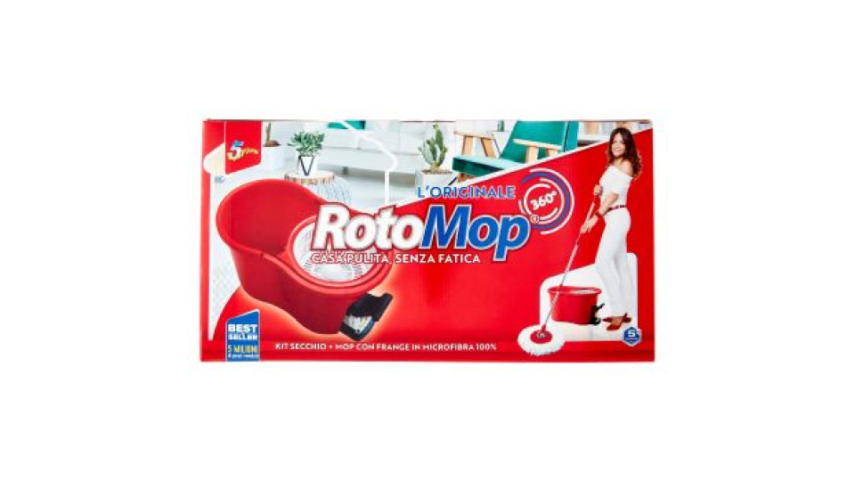 Super5 Rotomop Kit Secchio + Mop Con Frange In Microfibra 100%