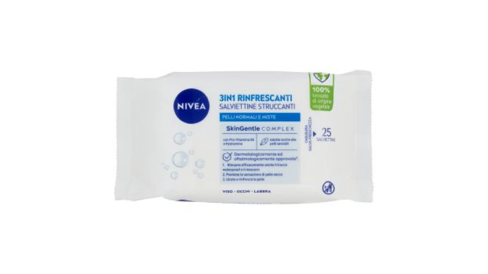 Nivea Salviettine Struccanti 3-in-1 Rinfrescanti Pelli Normali e Miste