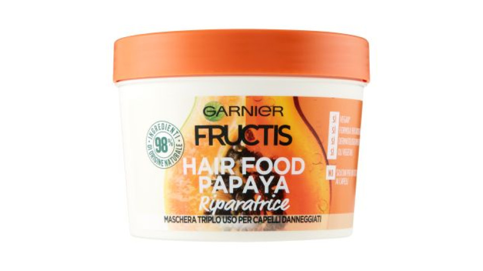 Garnier Maschera Riparatrice Fructis Hair Food, 3in1 Capelli Danneggiati, Papaya