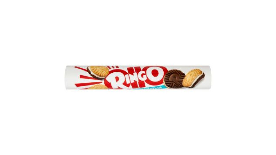 Ringo Vaniglia Biscotti Farciti con Crema Vaniglia Snack Merenda Tubo, con più Crema, 165g