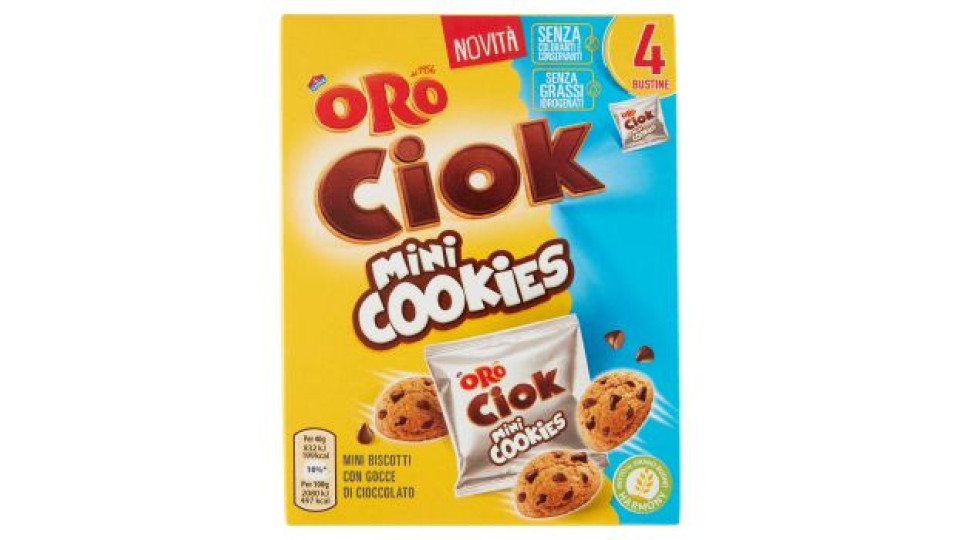 Oro Ciok Mini Cookies, mini biscotti con gocce di cioccolato - 160g