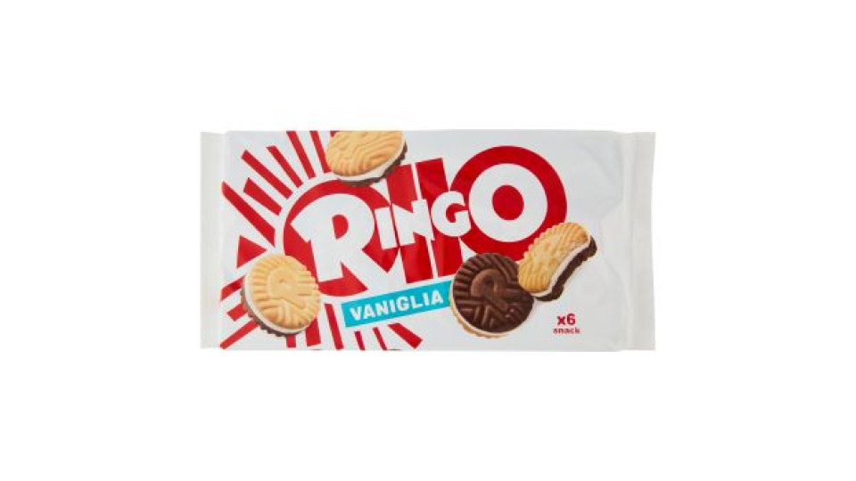 Ringo Vaniglia, Biscotti Farciti con Crema Vaniglia, Snack Merenda 6 porzioni 330g