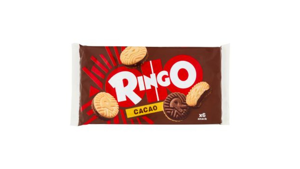 Ringo Cacao, Biscotti Farciti con Crema Cacao, Snack Merenda 6 porzioni 330g